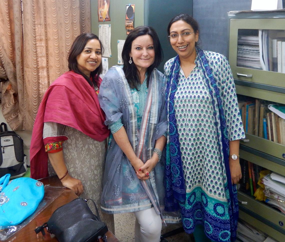 UA professor Melissa A. Fitch with Priti Singh and Aprajita Kashyap, professors at the Centre for Canadian, U.S. and Latin American Studies at the School of International Studies at Jawaharlal Nehru University in Delhi, India. UA professor Melissa A. Fitch with Priti Singh and Aprajita Kashyap, professors at the Centre for Canadian, U.S. and Latin American Studies at the School of International Studies at Jawaharlal Nehru University in Delhi, India.